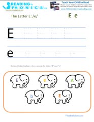 Letter E preschool phonics worksheet