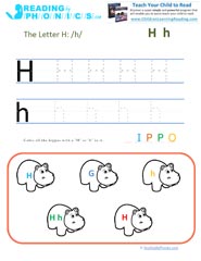 Letter H preschool phonics worksheet