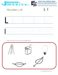 Letter L preschool phonics worksheet