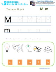 Letter M preschool phonics worksheet