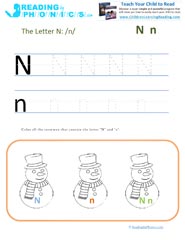 Letter N preschool phonics worksheet