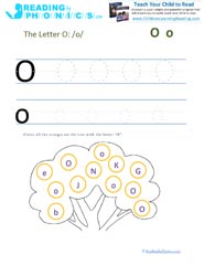 Letter O preschool phonics worksheet