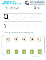 Letter Q preschool phonics worksheet