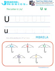 Letter U preschool phonics worksheet