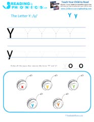 Letter Y preschool phonics worksheet