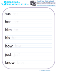 Phonics resource - Sight Words List for 1st Grade - Free Flash Cards and Printable Worksheets